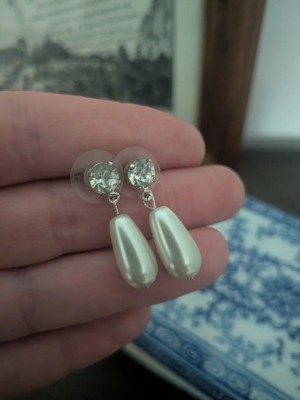 Classic Pearl Drop Crystal Stud Earrings - White